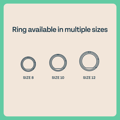 text reads "Ring available in multiple sizes", diagram showing Lotus ring in three sizes: 8, 10, and 12