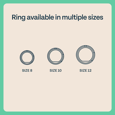 Ring available in multiple sizes, and a diagram showing Lotus ring in three sizes: 8, 10, and 12